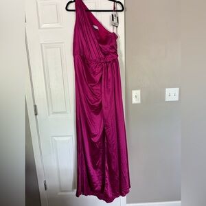 Mac Duggal One Shoulder Berry Pink Maxi Dress Gown NWT